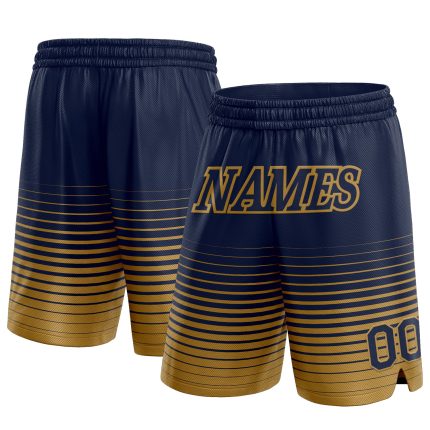Custom Name & Number Navy Old Gold Fade Basketball Shorts | Personalized Team Fashion Gear Personalized Navy Old Gold Pinstripe