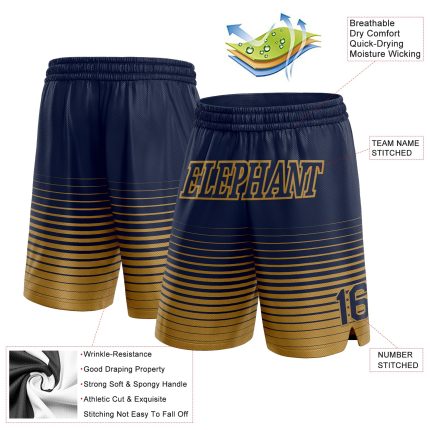 Custom Name & Number Navy Old Gold Fade Basketball Shorts | Personalized Team Fashion Gear Personalized Navy Old Gold Pinstripe