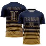 Custom Name Number Soccer Jersey - Personalized Navy Old Gold Pinstripe Fade Fashion Uniform Personalized Navy Old Gold Pinstripe
