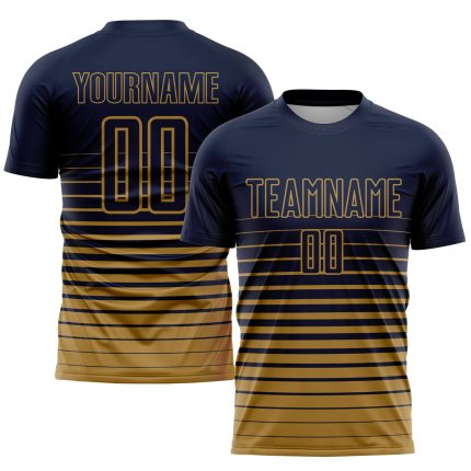 Custom Name Number Soccer Jersey - Personalized Navy Old Gold Pinstripe Fade Fashion Uniform Personalized Navy Old Gold Pinstripe