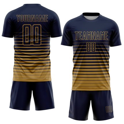 Custom Name Number Soccer Jersey - Personalized Navy Old Gold Pinstripe Fade Fashion Uniform Personalized Navy Old Gold Pinstripe