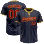Custom Name and Number Unisex Softball Jersey - Personalized Navy and Old Gold Pinstripe, Two-Button Design Personalized
