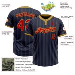 Custom Name and Number Unisex Softball Jersey - Personalized Navy and Old Gold Pinstripe, Two-Button Design Personalized