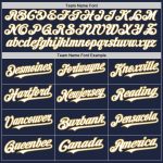 Custom Name and Number Unisex Softball Jersey - Personalized Navy and Old Gold Pinstripe Two-Button Design Personalized Navy