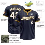 Custom Name and Number Unisex Softball Jersey - Personalized Navy and Old Gold Pinstripe Two-Button Design Personalized Navy