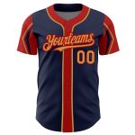 Custom Name and Number Baseball Jersey in Personalized Navy, Gold, and Red - Authentic Team Apparel Personalized Navy Old