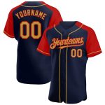 Custom Name and Number Baseball Jersey - Personalized Navy Old Gold-Red Authentic Raglan Sleeves Personalized Navy Old Gold-Red