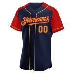 Custom Name and Number Baseball Jersey - Personalized Navy Old Gold-Red Authentic Raglan Sleeves Personalized Navy Old Gold-Red