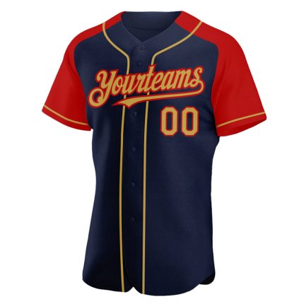 Custom Name and Number Baseball Jersey - Personalized Navy Old Gold-Red Authentic Raglan Sleeves Personalized Navy Old Gold-Red