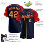 Custom Name and Number Baseball Jersey - Personalized Navy Old Gold-Red Authentic Raglan Sleeves Personalized Navy Old Gold-Red