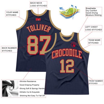 Customizable Navy Old Gold-Red Authentic Basketball Jersey - Personalized Throwback Jersey Personalized Navy Old Gold-Red
