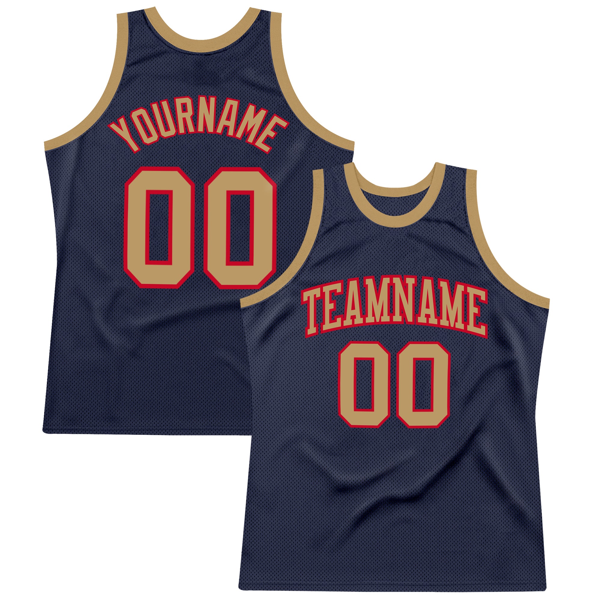 Customizable Navy Old Gold-Red Authentic Basketball Jersey - Personalized Throwback Jersey Personalized Navy Old Gold-Red