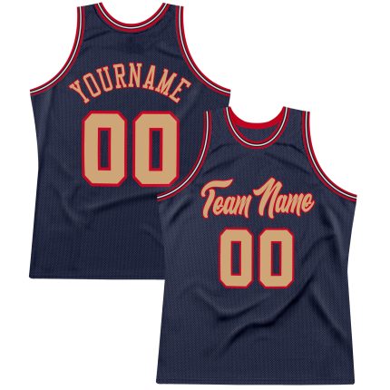 Custom Name and Number Personalized Navy Old Gold-Red Basketball Jersey - Authentic Throwback Team Apparel Personalized Navy
