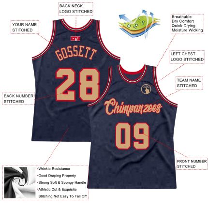 Custom Name and Number Personalized Navy Old Gold-Red Basketball Jersey - Authentic Throwback Team Apparel Personalized Navy