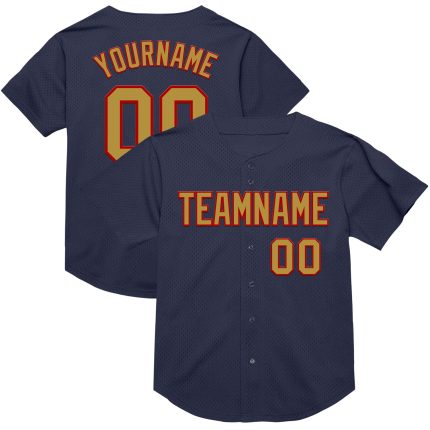 Personalized Throwback Baseball Jersey - Navy Old Gold-Red Mesh Design Personalized Navy Old Gold-Red Mesh Authentic Throwback