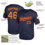 Custom Team Name and Number Personalized Navy Old Gold-Red Mesh Throwback Baseball Jersey Personalized Navy Old Gold-Red