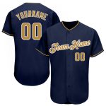 Custom Name and Number Navy Gold-White Authentic Baseball Jersey - Personalized Team Apparel Personalized Navy Old Gold-White