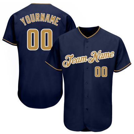 Custom Name and Number Navy Gold-White Authentic Baseball Jersey - Personalized Team Apparel Personalized Navy Old Gold-White