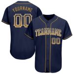 Personalized Navy Gold White Drift Baseball Jersey Custom Name Number Authentic Team Apparel Personalized Navy Old Gold-White