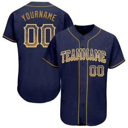 Personalized Navy Gold White Drift Baseball Jersey Custom Name Number Authentic Team Apparel Personalized Navy Old Gold-White