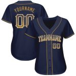 Personalized Navy Gold White Drift Baseball Jersey Custom Name Number Authentic Team Apparel Personalized Navy Old Gold-White