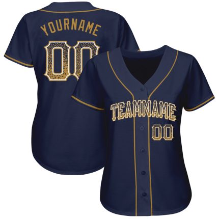 Personalized Navy Gold White Drift Baseball Jersey Custom Name Number Authentic Team Apparel Personalized Navy Old Gold-White