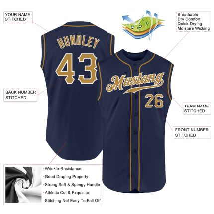 Custom Name and Number Personalized Navy Baseball Jersey - Old Gold-White Authentic Sleeveless Team Gear Personalized Navy