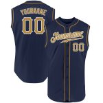 Custom Name and Number Personalized Navy Baseball Jersey - Old Gold-White Authentic Sleeveless Team Gear Personalized Navy