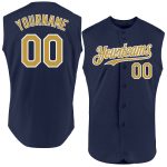 Personalized Navy Sleeveless Baseball Jersey - Authentic Gold and White Design Personalized Navy Old Gold-White Authentic