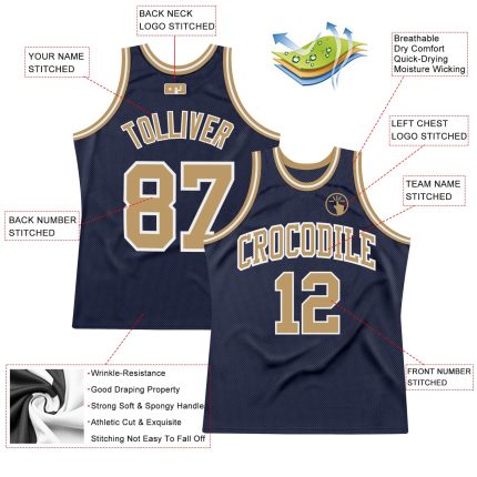Custom Name Number Personalized Navy Old Gold White Basketball Jersey Authentic Throwback Team Personalized Navy Old Gold-White