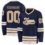 Custom Hockey Jersey - Personalized Navy and Old Gold-White Team Name & Number Personalized Navy Old Gold-White Hockey Jersey