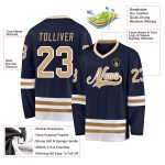 Custom Hockey Jersey - Personalized Navy and Old Gold-White Team Name & Number Personalized Navy Old Gold-White Hockey Jersey