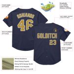 Personalized Navy Gold White Mesh Baseball Jersey - Authentic Throwback Style Personalized Navy Old Gold-White Mesh Authentic