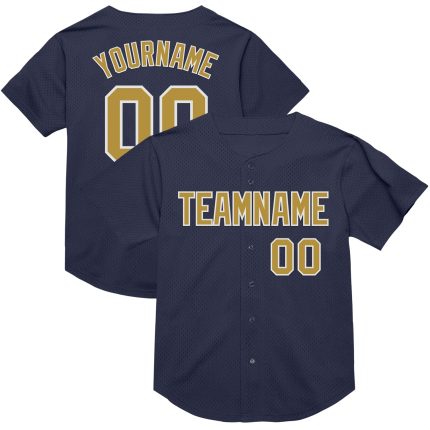 Personalized Navy Gold White Mesh Baseball Jersey - Authentic Throwback Style Personalized Navy Old Gold-White Mesh Authentic