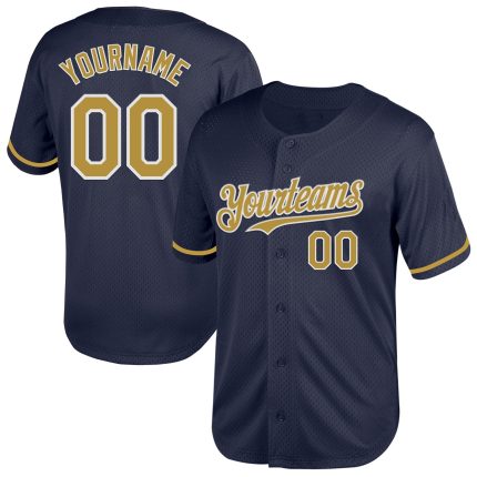 Personalized Custom Name and Number Navy Old Gold White Mesh Baseball Jersey - Authentic Throwback Team Jersey Personalized