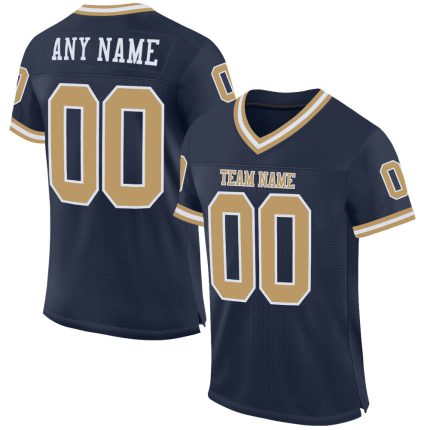 Custom Name and Number Personalized Navy Old Gold-White Mesh Authentic Throwback Football Jersey Personalized Navy Old Gold-White