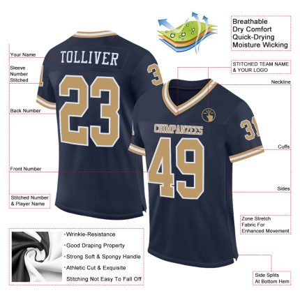 Custom Name and Number Personalized Navy Old Gold-White Mesh Authentic Throwback Football Jersey Personalized Navy Old Gold-White