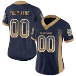 Custom Name and Number Personalized Navy Gold White Mesh Drift Football Jersey - Team Apparel Personalized Navy Old Gold-White