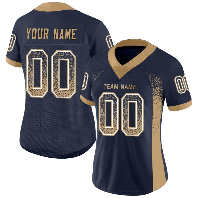 Custom Name and Number Personalized Navy Gold White Mesh Drift Football Jersey - Team Apparel Personalized Navy Old Gold-White