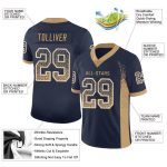 Custom Name and Number Personalized Navy Gold White Mesh Drift Football Jersey - Team Apparel Personalized Navy Old Gold-White