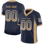 Custom Name and Number Personalized Navy Gold White Mesh Drift Football Jersey - Team Apparel Personalized Navy Old Gold-White