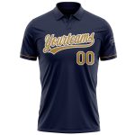 Custom Navy Gold Performance Golf Polo Shirt with Team Name and Number - Personalized Vapor Style Personalized Navy Old Gold-White