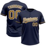 Custom Name and Number Unisex Softball Jersey - Personalized Navy Gold White Two-Button Design Personalized Navy Old Gold-White