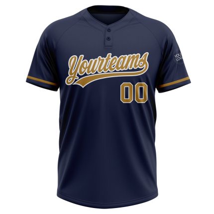 Custom Name and Number Unisex Softball Jersey - Personalized Navy Gold White Two-Button Design Personalized Navy Old Gold-White