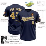 Custom Name and Number Unisex Softball Jersey - Personalized Navy Gold White Two-Button Design Personalized Navy Old Gold-White