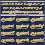 Custom Name and Number Unisex Softball Jersey - Personalized Navy Gold White Two-Button Design Personalized Navy Old Gold-White