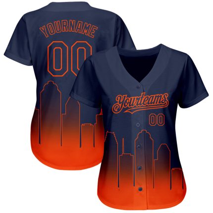 Custom Houston City Edition 3D Baseball Jersey - Personalized Navy Orange Fade with Name & Number Personalized Navy Orange