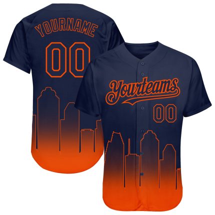 Custom Houston City Edition 3D Baseball Jersey - Personalized Navy Orange Fade with Name & Number Personalized Navy Orange