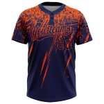 Custom Name & Number Unisex Softball Jersey - Personalized 3D Navy Orange Abstract Sharp Shape, Two-Button Design Personalized