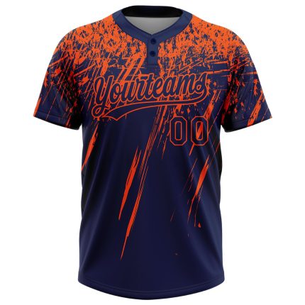 Custom Name & Number Unisex Softball Jersey - Personalized 3D Navy Orange Abstract Sharp Shape, Two-Button Design Personalized